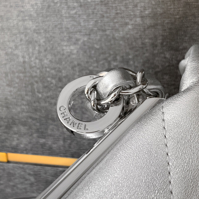 CHANEL 25S HOBO BAG 40 CM IN SILVER LAMBSKIN