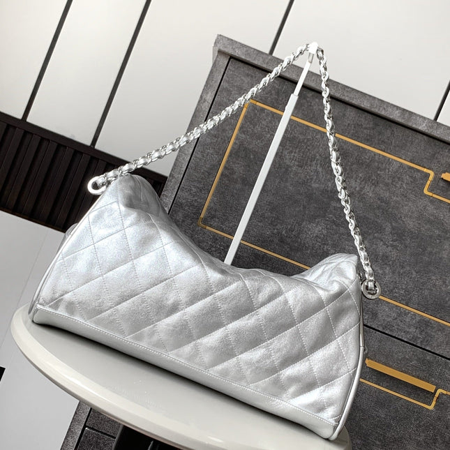 CHANEL 25S HOBO BAG 40 CM IN SILVER LAMBSKIN