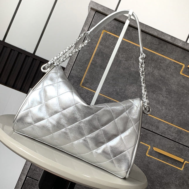 CHANEL 25S HOBO BAG 30 CM IN SILVER LAMBSKIN