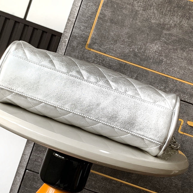 CHANEL 25S HOBO BAG 30 CM IN SILVER LAMBSKIN