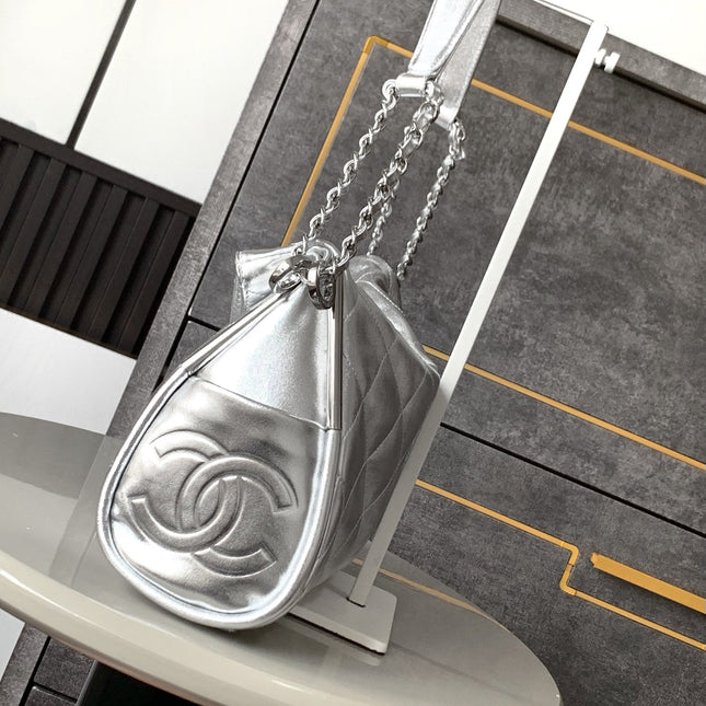 CHANEL 25S HOBO BAG 30 CM IN SILVER LAMBSKIN