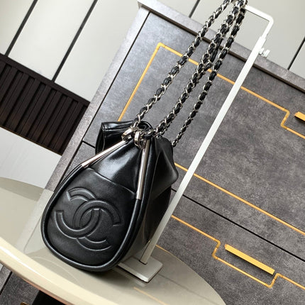 CHANEL 25S HOBO BAG 30 CM IN BLACK SMOOTH CALFSKIN