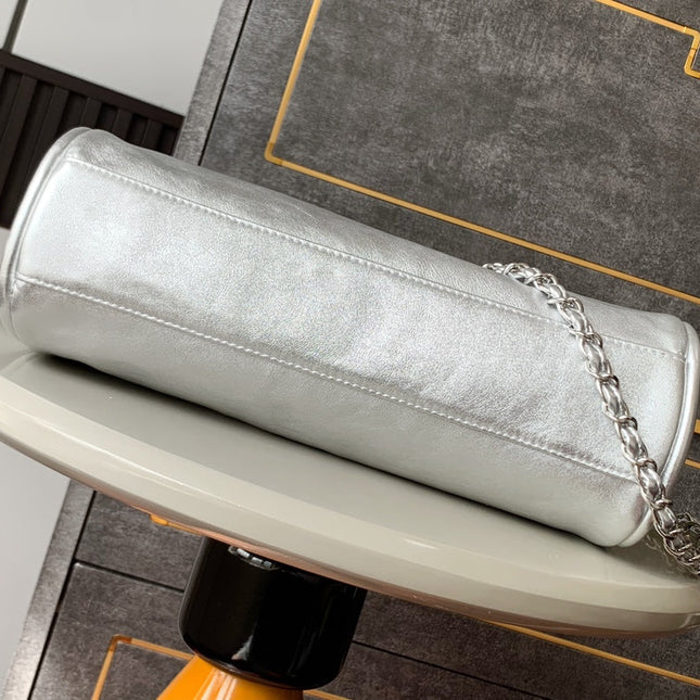 CHANEL 25S HOBO BAG 30 CM IN SILVER SMOOTH CALFSKIN
