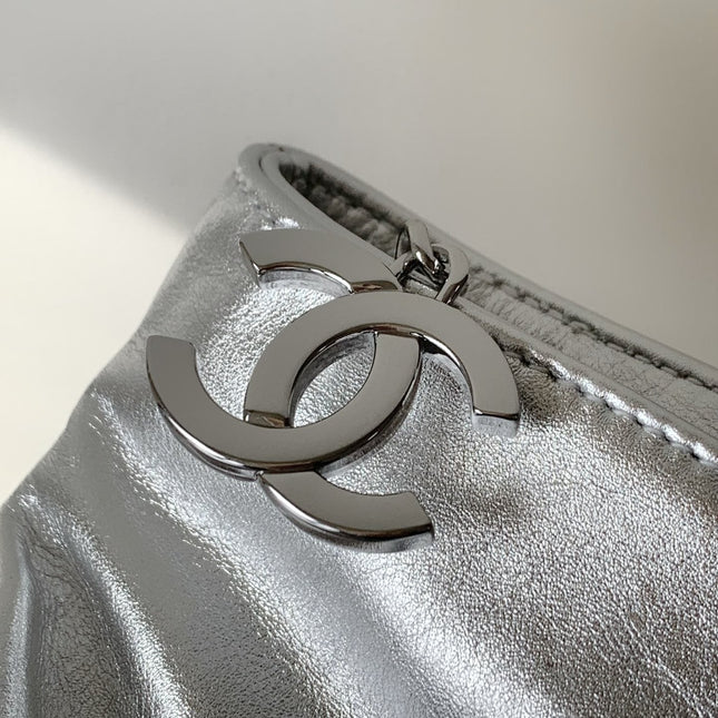 CHANEL 25S HOBO BAG 30 CM IN SILVER SMOOTH CALFSKIN