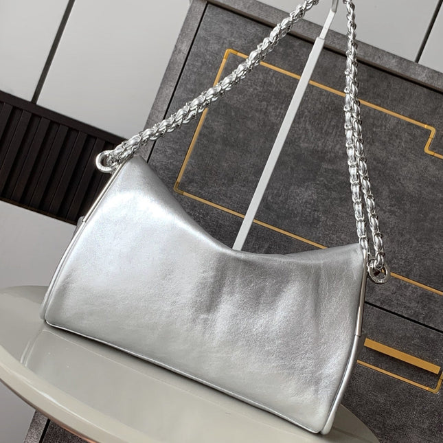 CHANEL 25S HOBO BAG 30 CM IN SILVER SMOOTH CALFSKIN