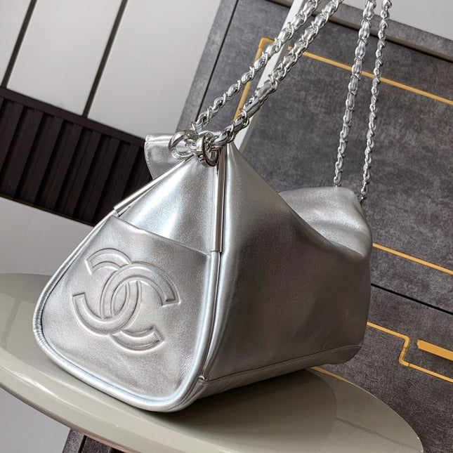 CHANEL 25S HOBO BAG 40 CM IN SILVER SMOOTH CALFSKIN