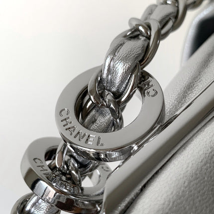 CHANEL 25S HOBO BAG 40 CM IN SILVER SMOOTH CALFSKIN