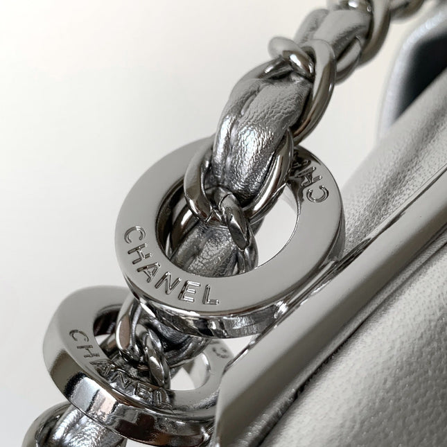 CHANEL 25S HOBO BAG 40 CM IN SILVER SMOOTH CALFSKIN