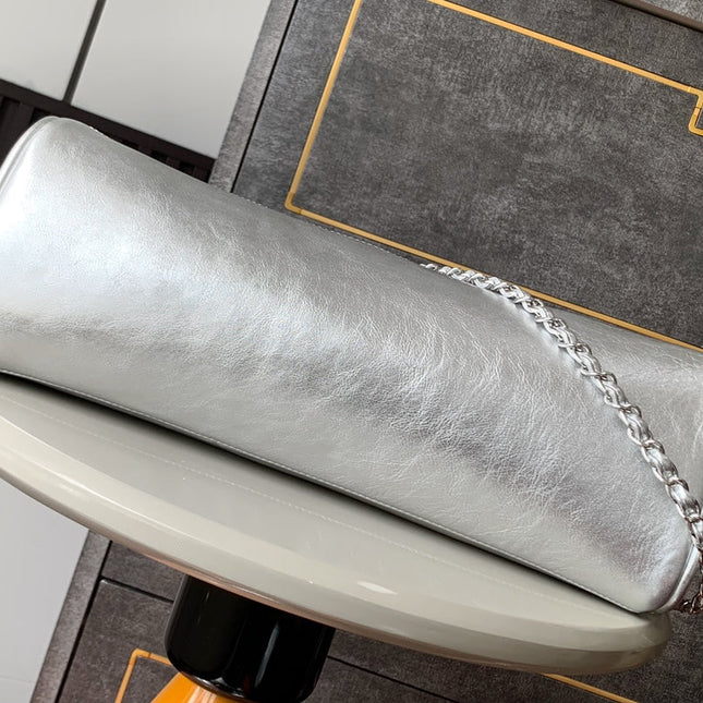 CHANEL 25S HOBO BAG 40 CM IN SILVER SMOOTH CALFSKIN
