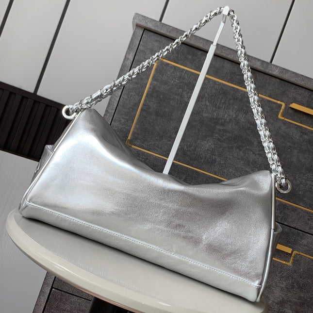 CHANEL 25S HOBO BAG 40 CM IN SILVER SMOOTH CALFSKIN