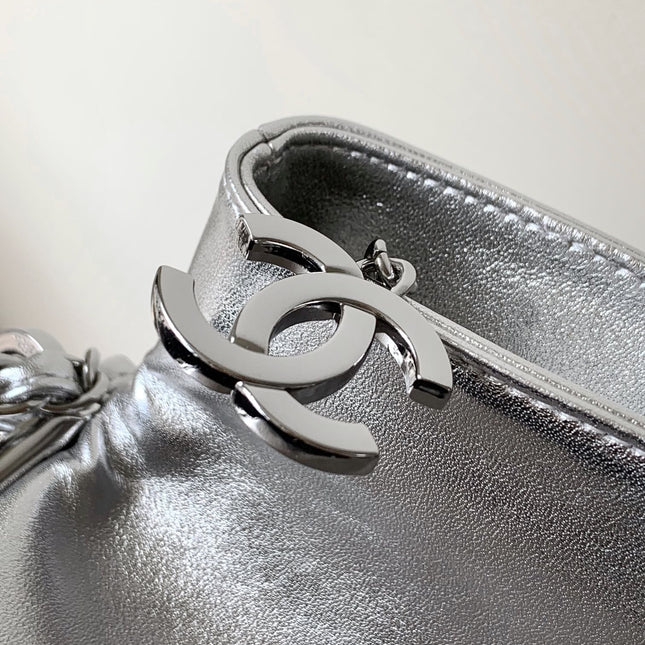 CHANEL 25S HOBO BAG 40 CM IN SILVER SMOOTH CALFSKIN