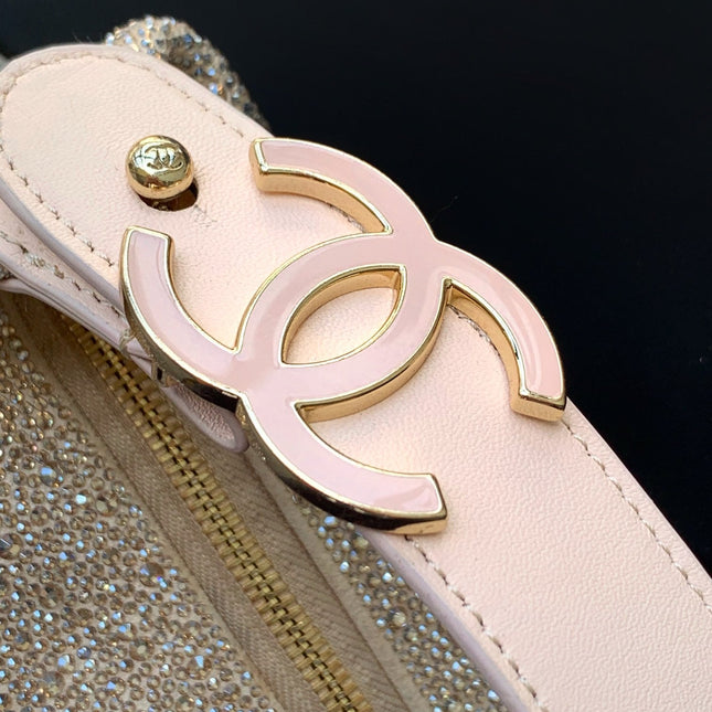 CHANEL 25S SHOPPING BAG 18 CM IN BEIGE RHINESTONE-STUDDED