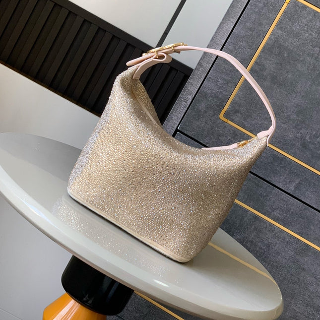 CHANEL 25S SHOPPING BAG 18 CM IN BEIGE RHINESTONE-STUDDED