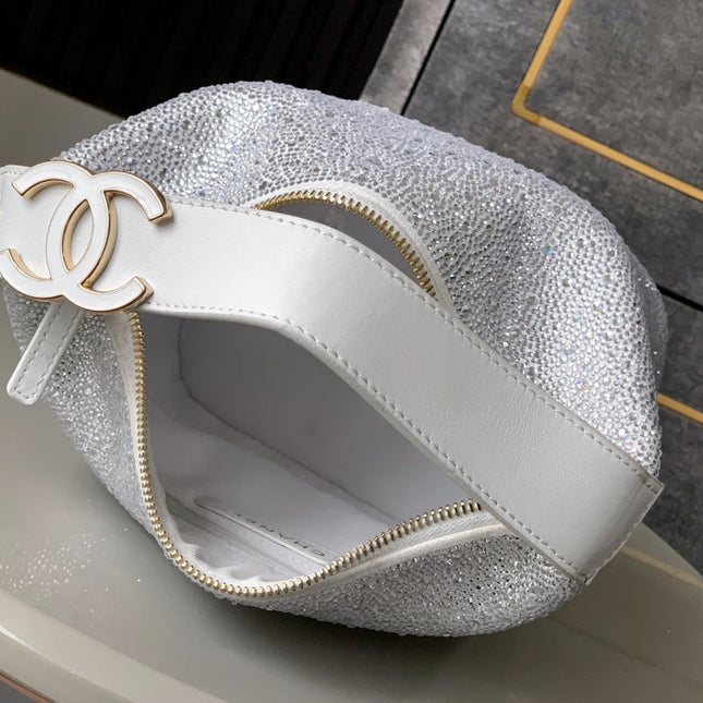 CHANEL 25S SHOPPING BAG 18 CM IN SILVER RHINESTONE-STUDDED