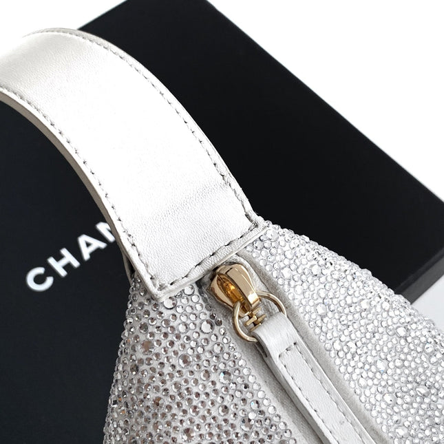 CHANEL 25S SHOPPING BAG 18 CM IN SILVER RHINESTONE-STUDDED