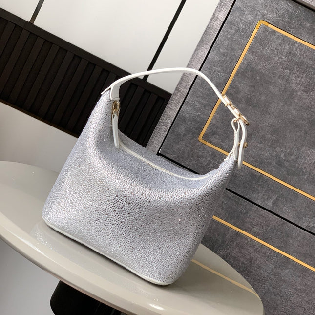 CHANEL 25S SHOPPING BAG 18 CM IN SILVER RHINESTONE-STUDDED