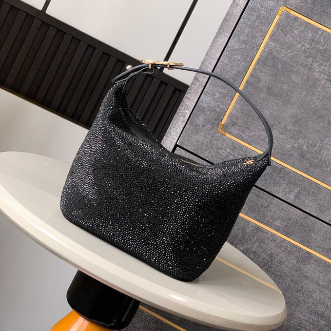 CHANEL 25S SHOPPING BAG 18 CM IN BLACK RHINESTONE-STUDDED