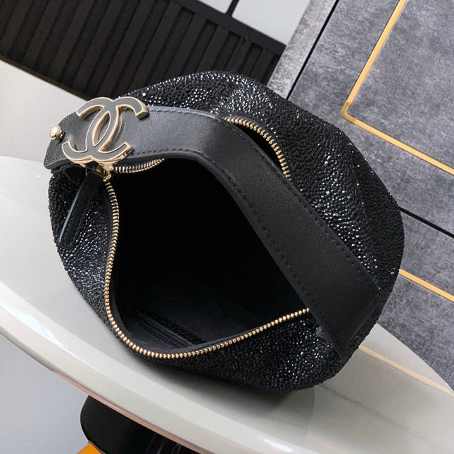 CHANEL 25S SHOPPING BAG 18 CM IN BLACK RHINESTONE-STUDDED