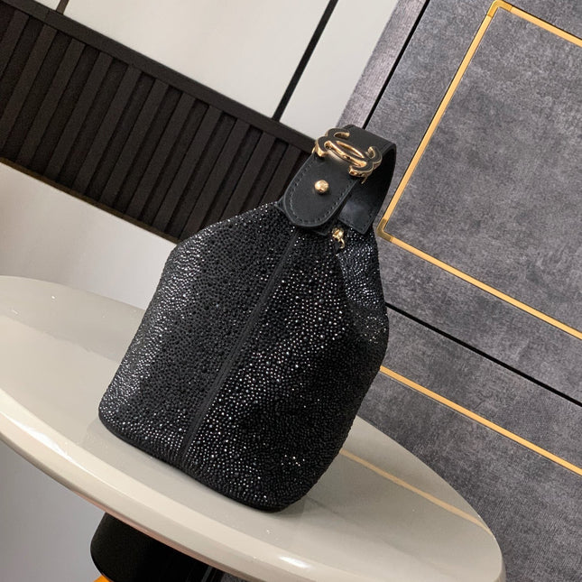 CHANEL 25S SHOPPING BAG 18 CM IN BLACK RHINESTONE-STUDDED