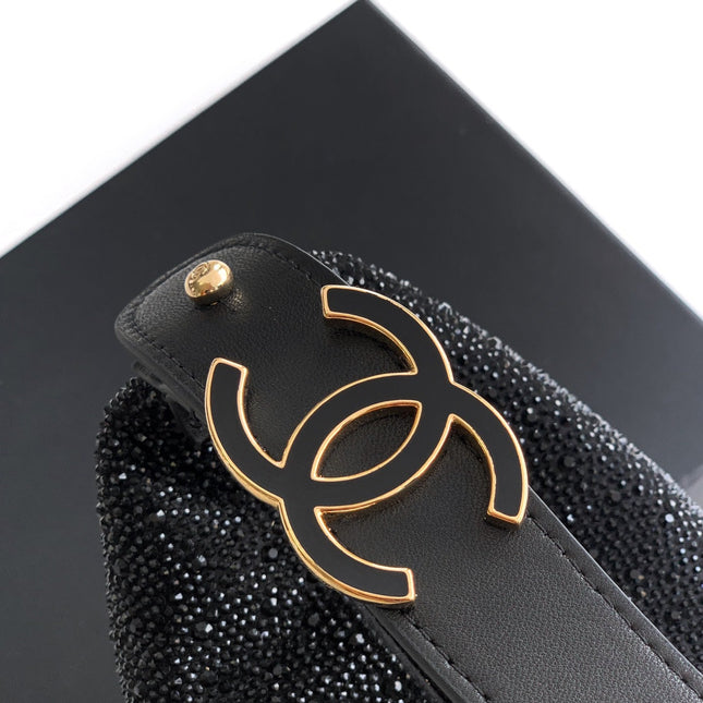CHANEL 25S SHOPPING BAG 18 CM IN BLACK RHINESTONE-STUDDED