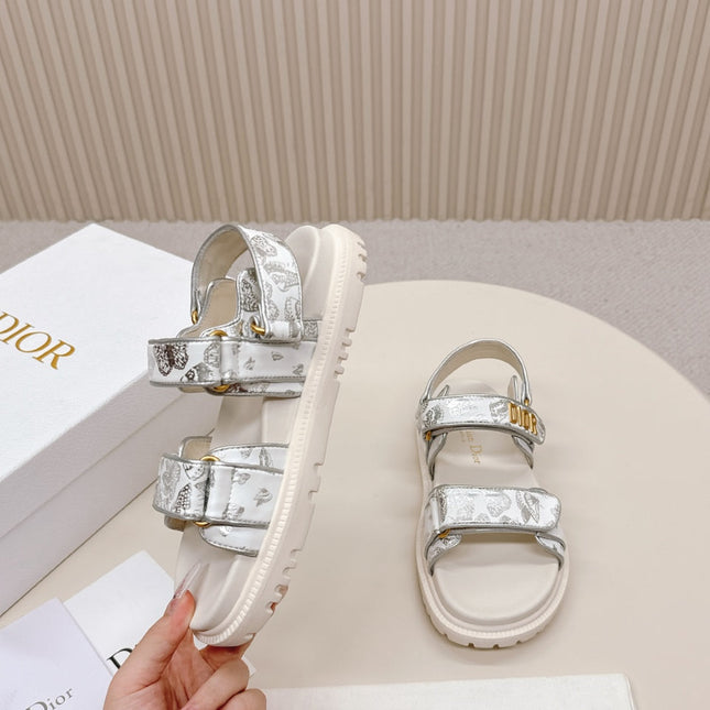 DIOR BACK-STRAP SANDALS 25S IN CREAM WHITE AND SILVER CALFSKIN WITH BUTTERFLY MOTIF
