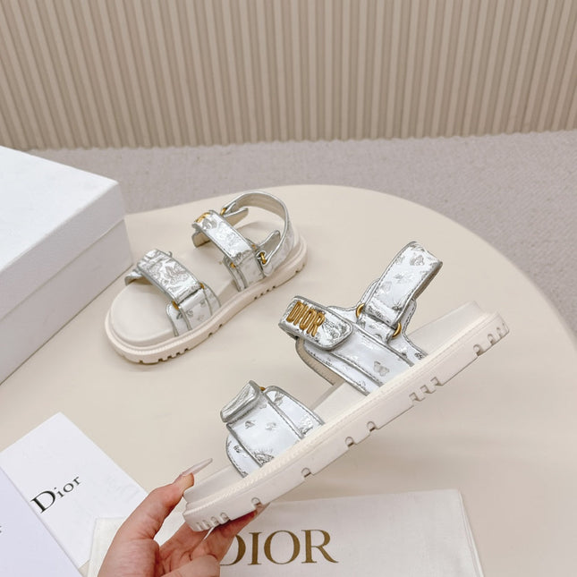 DIOR BACK-STRAP SANDALS 25S IN CREAM WHITE AND SILVER CALFSKIN WITH BUTTERFLY MOTIF