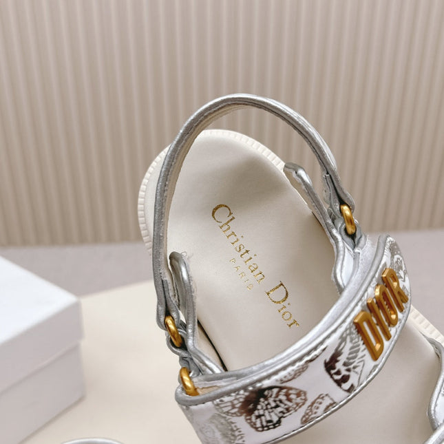 DIOR BACK-STRAP SANDALS 25S IN CREAM WHITE AND SILVER CALFSKIN WITH BUTTERFLY MOTIF