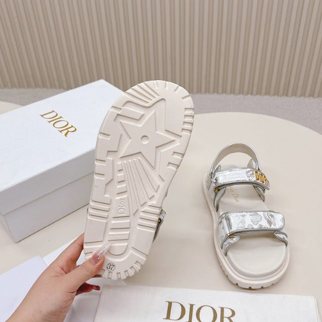DIOR BACK-STRAP SANDALS 25S IN CREAM WHITE AND SILVER CALFSKIN WITH BUTTERFLY MOTIF