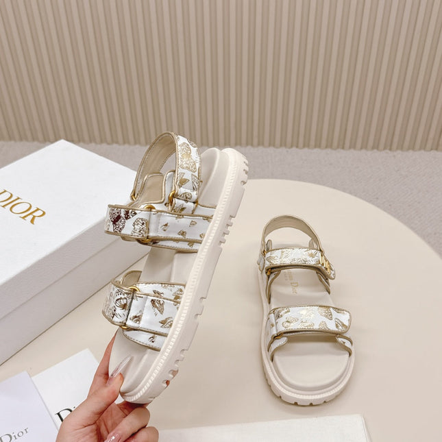 DIOR BACK-STRAP SANDALS 25S IN CREAM WHITE AND GOLD CALFSKIN WITH BUTTERFLY MOTIF