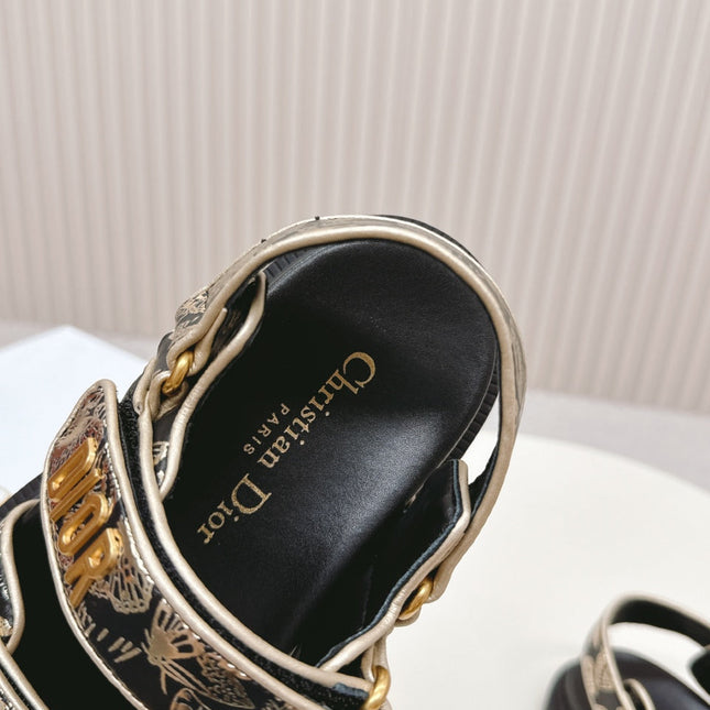 DIOR BACK-STRAP SANDALS 25S IN BLACK AND GOLD CALFSKIN WITH BUTTERFLY MOTIF
