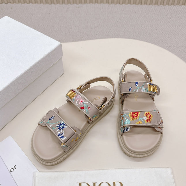 DIOR BACK-STRAP SANDALS 25S IN BEIGE CALFSKIN EMBROIDERED WITH PETITES FLEURS