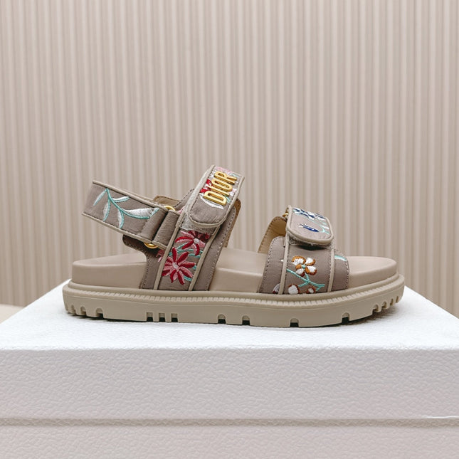 DIOR BACK-STRAP SANDALS 25S IN BEIGE CALFSKIN EMBROIDERED WITH PETITES FLEURS
