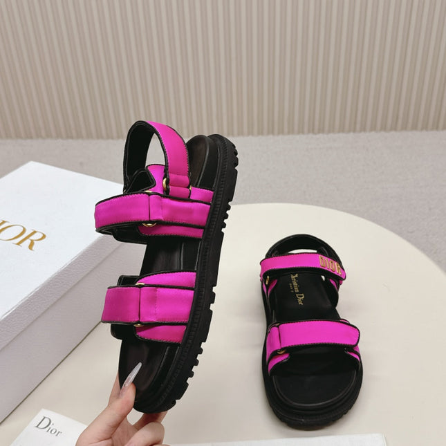 DIOR BACK-STRAP SANDALS 25S IN DARK PINK FABRIC AND BLACK CALFSKIN WITH GOLD HARDWARE
