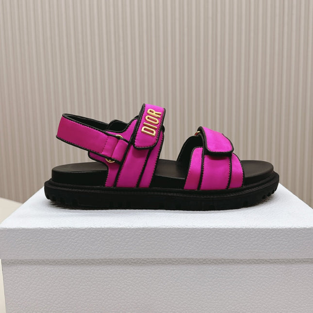 DIOR BACK-STRAP SANDALS 25S IN DARK PINK FABRIC AND BLACK CALFSKIN WITH GOLD HARDWARE