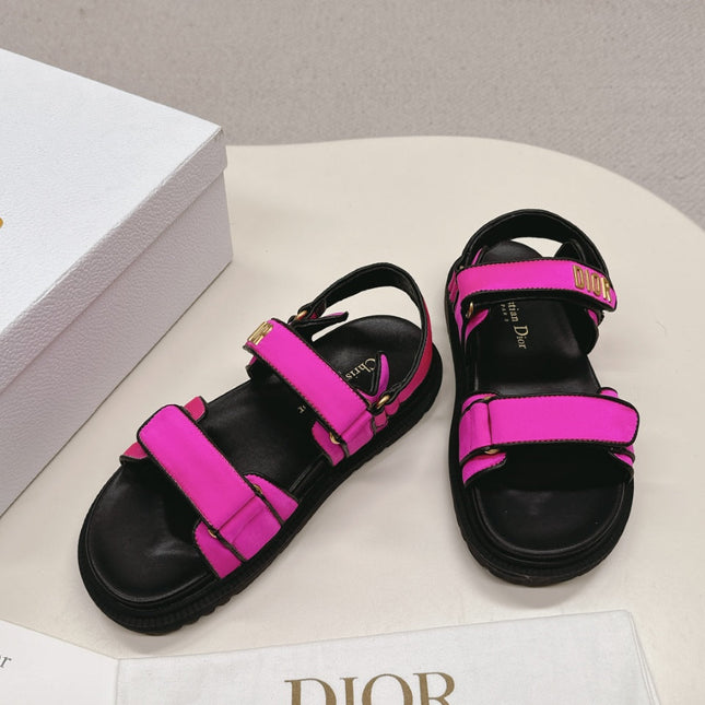 DIOR BACK-STRAP SANDALS 25S IN DARK PINK FABRIC AND BLACK CALFSKIN WITH GOLD HARDWARE