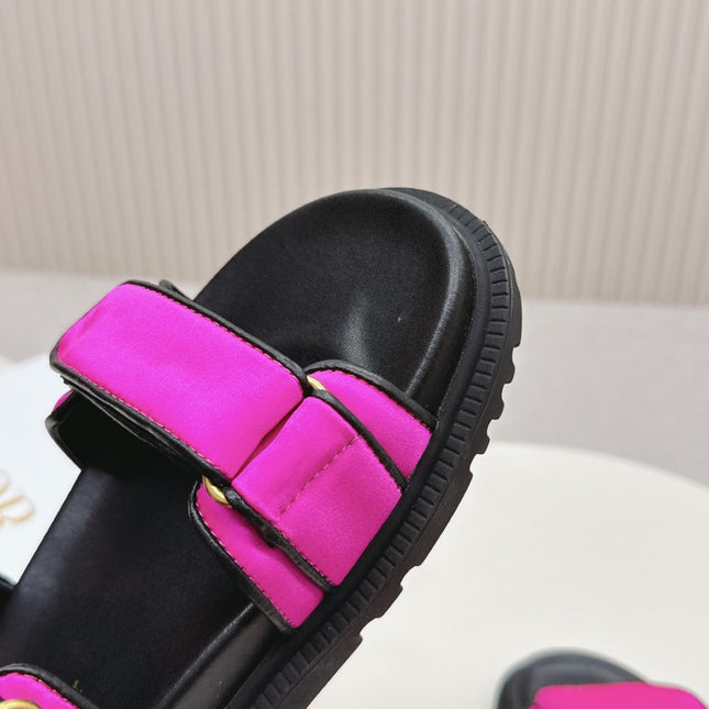 DIOR BACK-STRAP SANDALS 25S IN DARK PINK FABRIC AND BLACK CALFSKIN WITH GOLD HARDWARE