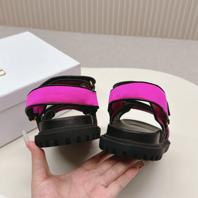 DIOR BACK-STRAP SANDALS 25S IN DARK PINK FABRIC AND BLACK CALFSKIN WITH GOLD HARDWARE