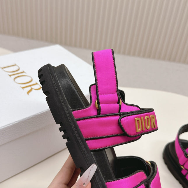 DIOR BACK-STRAP SANDALS 25S IN DARK PINK FABRIC AND BLACK CALFSKIN WITH GOLD HARDWARE