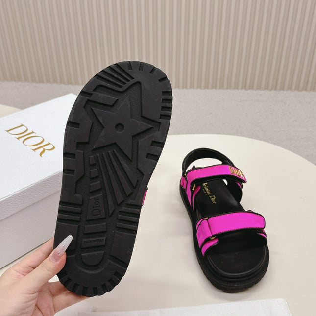 DIOR BACK-STRAP SANDALS 25S IN DARK PINK FABRIC AND BLACK CALFSKIN WITH GOLD HARDWARE