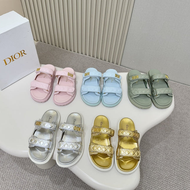 DIOR CLASSIC DOUBLE-STRAP SLIDES 25S IN PASTEL PINK CALFSKIN
