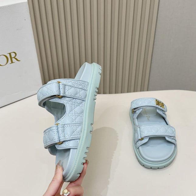DIOR CLASSIC DOUBLE-STRAP SLIDES 25S IN PASTEL BLUE CALFSKIN