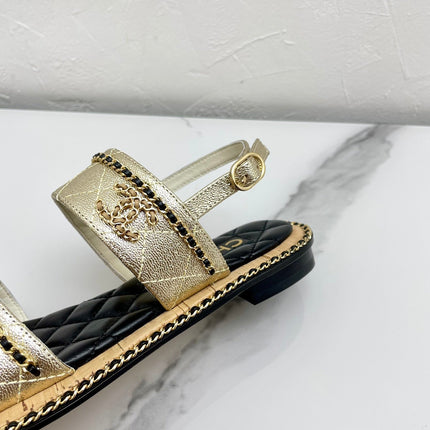 DOUBLE STRAPS SANDALS IN LIGHT GOLD LAMBSKIN