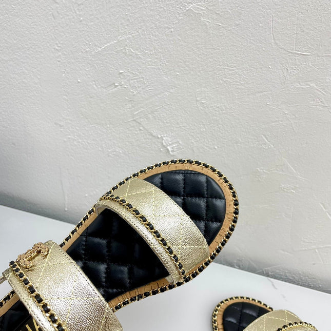 DOUBLE STRAPS SANDALS IN LIGHT GOLD LAMBSKIN