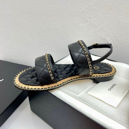 DOUBLE STRAPS SANDALS IN BLACK LAMBSKIN