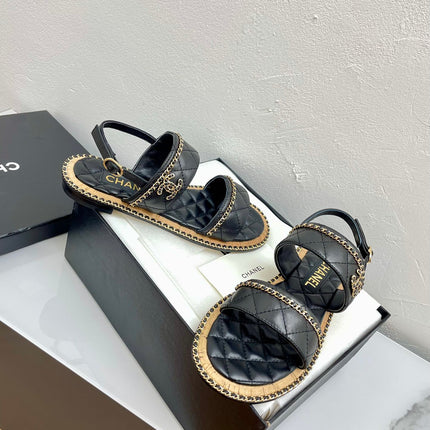 DOUBLE STRAPS SANDALS IN BLACK LAMBSKIN