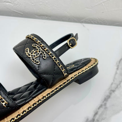 DOUBLE STRAPS SANDALS IN BLACK LAMBSKIN