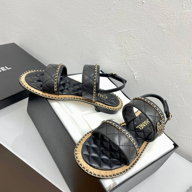 DOUBLE STRAPS SANDALS IN BLACK LAMBSKIN