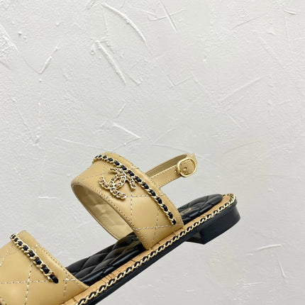DOUBLE STRAPS SANDALS IN YELLOW CREAM LAMBSKIN