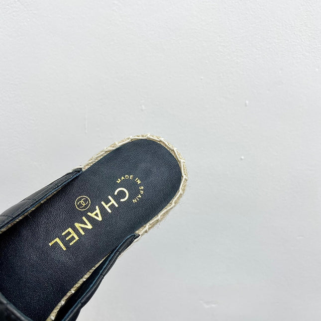 CC Women Half - Slippers Black Lambskin