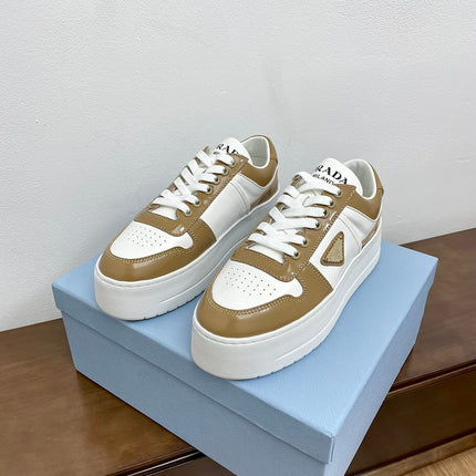 PRA DOWNTOWN BOLD SNEAKERS WHITE AND PEANUT CALFSKIN